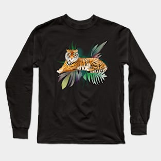 Tiger  and exotic flowers Long Sleeve T-Shirt